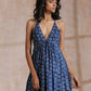 trueBrowns Indigo Dabu Floral Print Cotton Sleeveless Dress | Swadesiicart