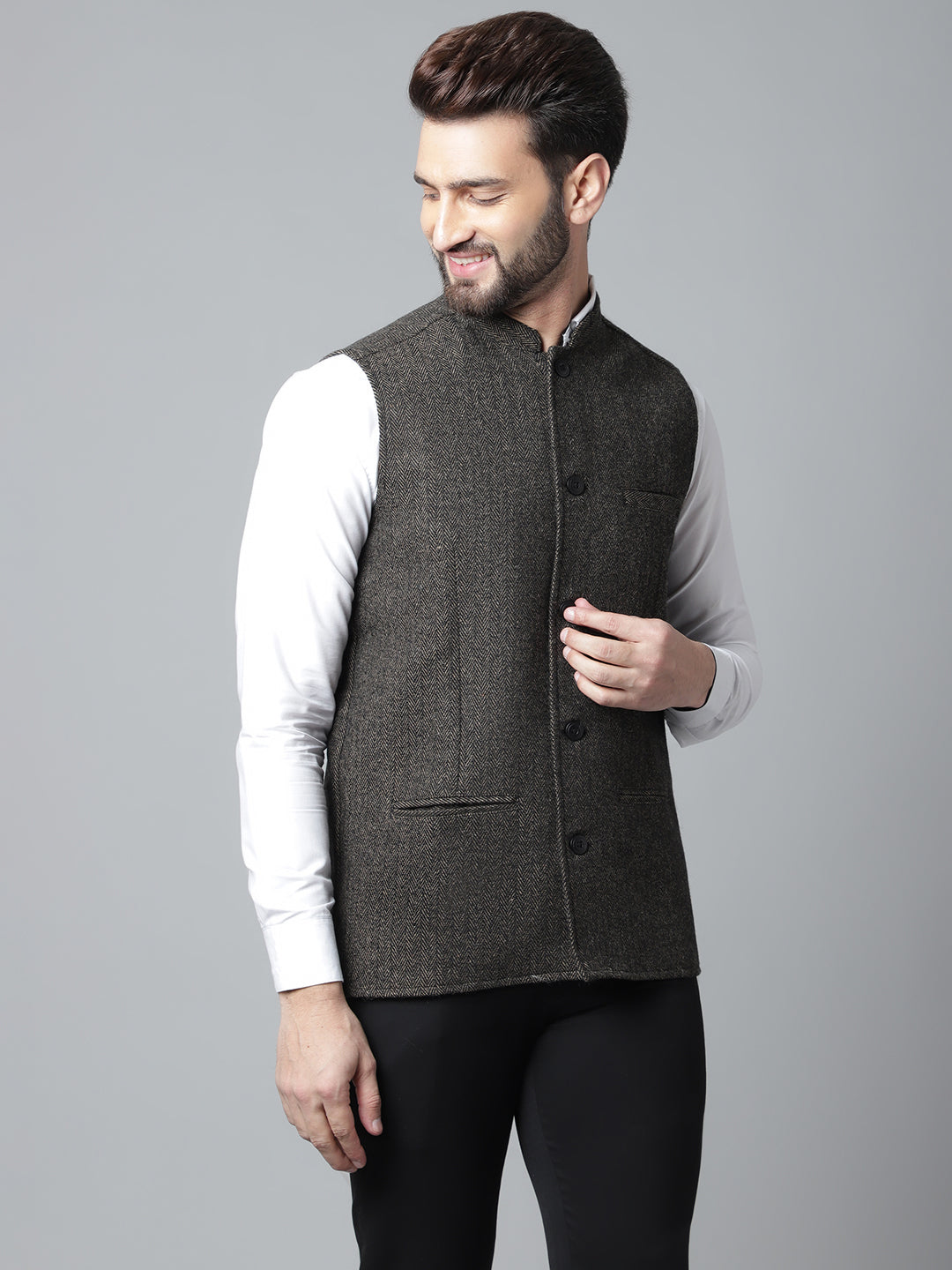 Even Apparels Men's Brown Pure Wool Nehru Jacket | Swadesiicart