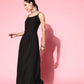 InWeave Women's Black Strappy Set With Pink Mustard Floral Short Organza Cape - Swadesiicart