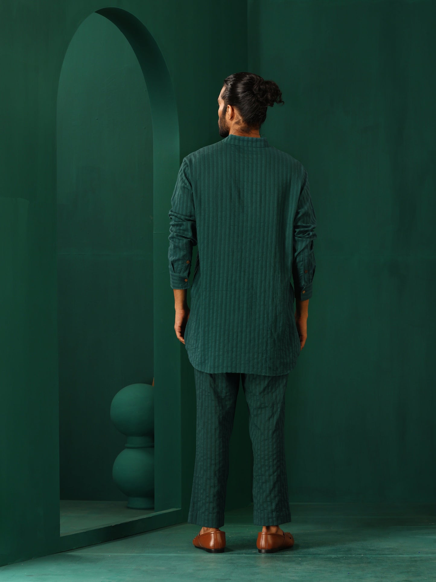 trueBrowns Men's Turquoise Dobby Co-ord Set - Swadesiicart