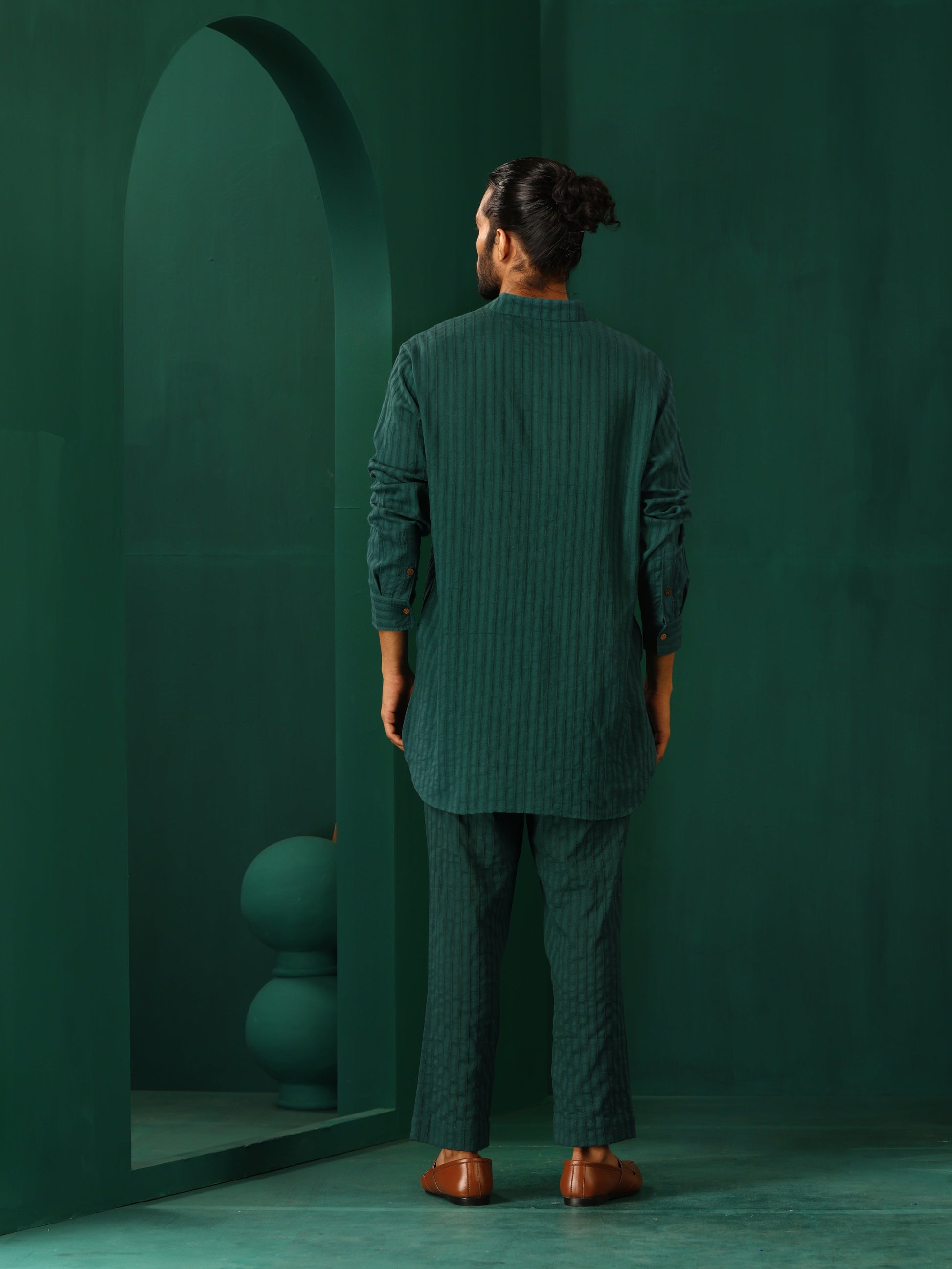 trueBrowns Men's Turquoise Dobby Co-ord Set - Swadesiicart