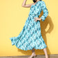 InWeave Women's Sea Blue One Shoulder Rayon Dress - Swadesiicart