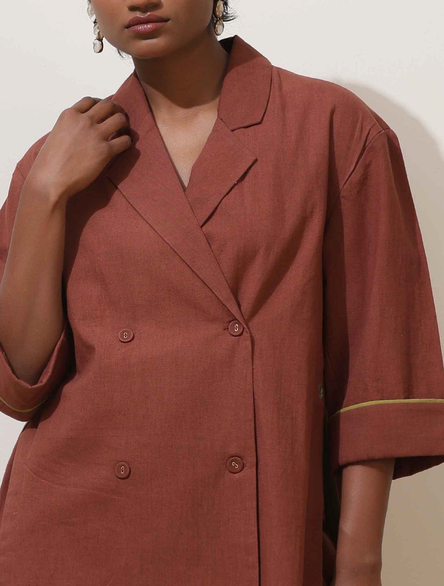 trueBrowns Brown Cotton Linen Co-Ord Set - Swadesiicart