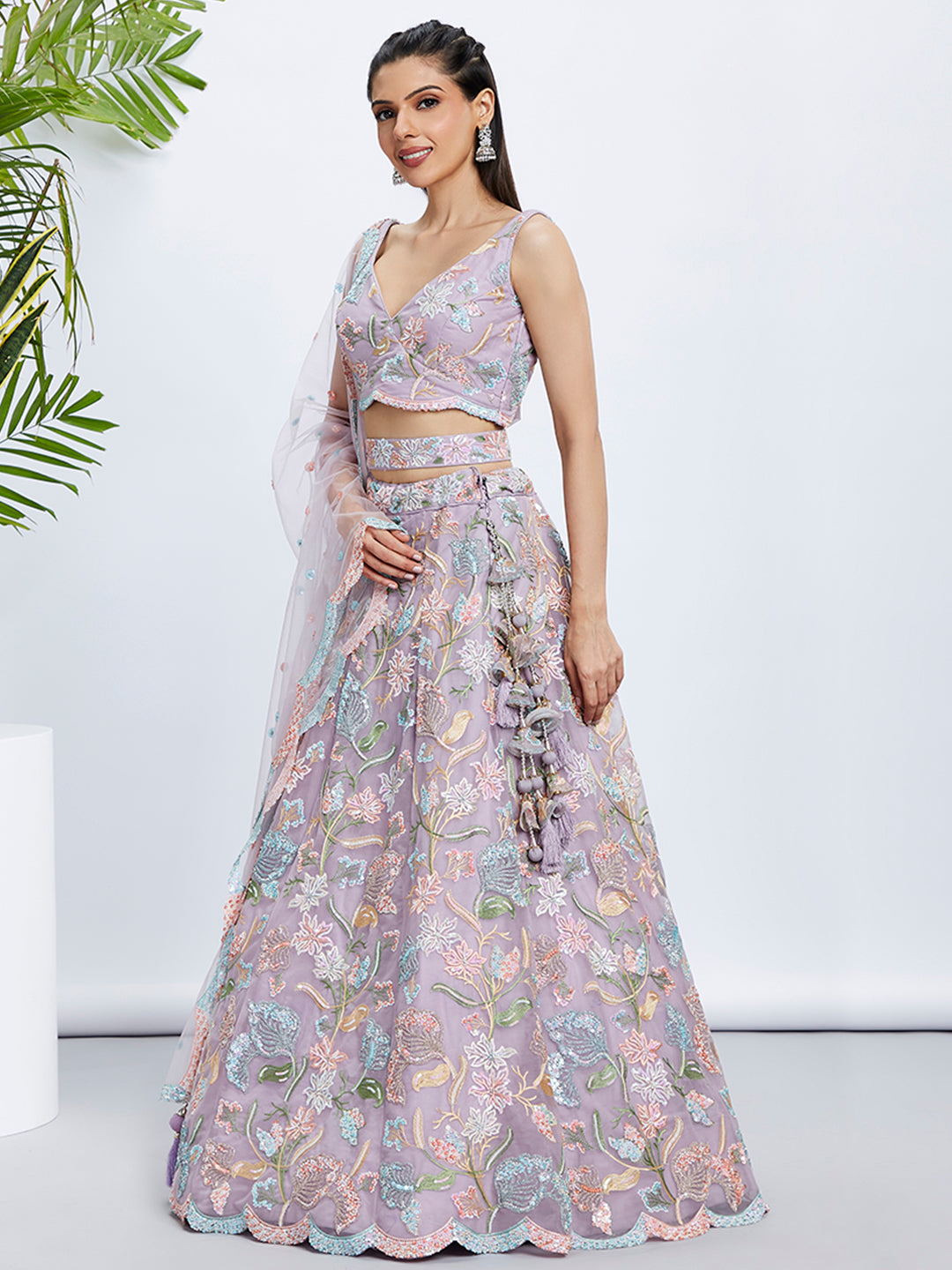 House of Panchhi Pink Chiffon Sequins And Thread Embroidery Lehenga Choli & Printed Dupatta | Swadesiicart
