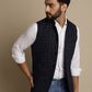 Even Apparels Men's Blue Mandarin Collar Waistcoat | Swadesiicart