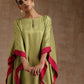 trueBrowns Light Green Modal Satin High-Low Kaftan Kurta Set | Swadesiicart