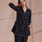 trueBrowns Black White Floral Print Cotton Collar Short Co-Ord Set - Swadesiicart