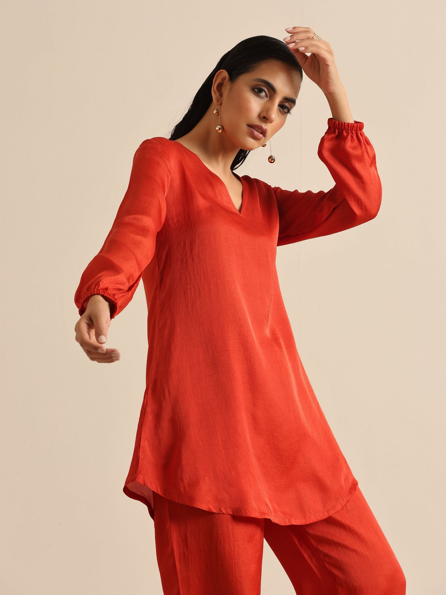 trueBrowns Rust Silk Blend Short Co-Ord Set - Swadesiicart