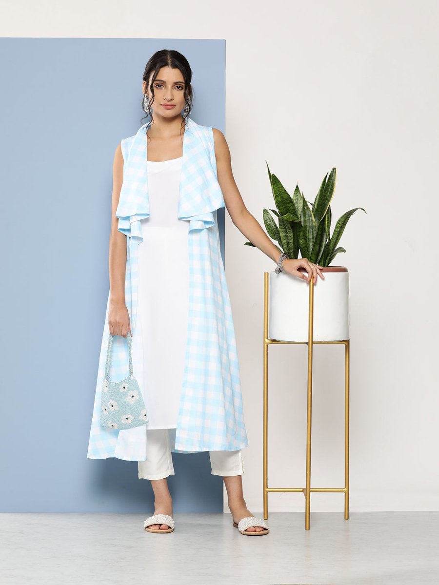Ahalyaa Women Blue & White Checked Kurta | Swadesiicart