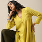trueBrowns Lime Slub Texture Slit Kurta Palazzo Set | Swadesiicart