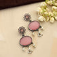 trueBrowns Silver Tone Pink Stone Dangle Earrings - Swadesiicart