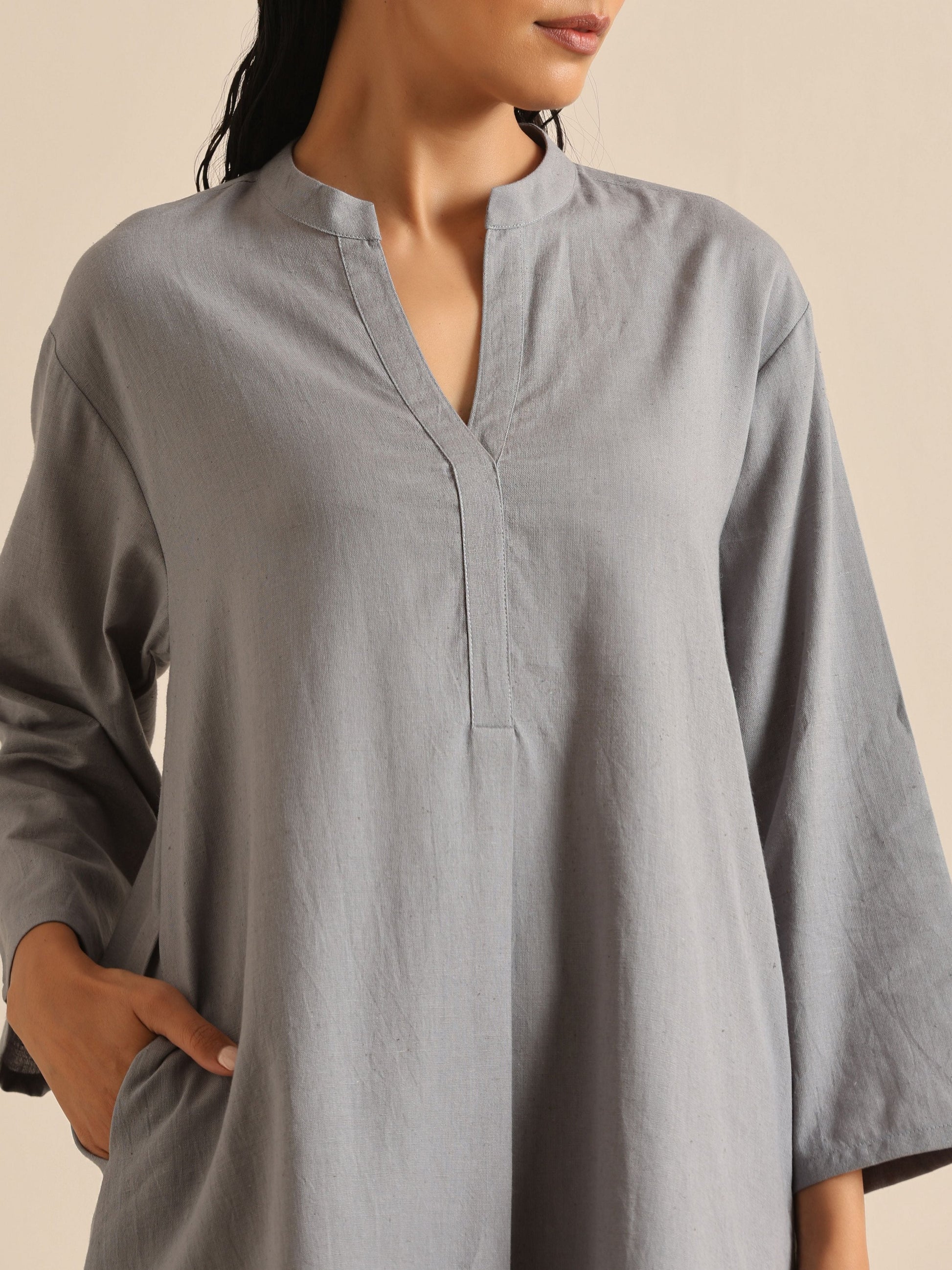 trueBrowns Steel Blue Khadi Relaxed Co-Ord Set - Swadesiicart