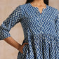 trueBrowns Indigo Dabu Zig-Zag Lines Print Cotton Flared Kurta Pant Set | Swadesiicart