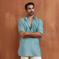 trueBrowns Men's Green Cotton Dobby Short Kurta | Swadesiicart