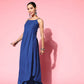 InWeave Women's Ink Blue Strappy Set With Pink Mustard Print Short Organza Cape - Swadesiicart