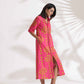 trueBrowns Pink Cotton Print pleated Dress | Swadesiicart