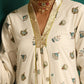 trueBrowns Ivory Blue Floral Cotton Front Gathered Kurta Pant Set | Swadesiicart