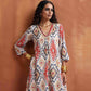 trueBrowns Off White Ikat Print Kurta Set | Swadesiicart