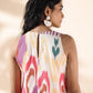 trueBrowns Pink Cotton Ikat Sleeveless Dress | Swadesiicart