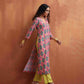 trueBrowns Pink Print High Slit Kurta Set | Swadesiicart