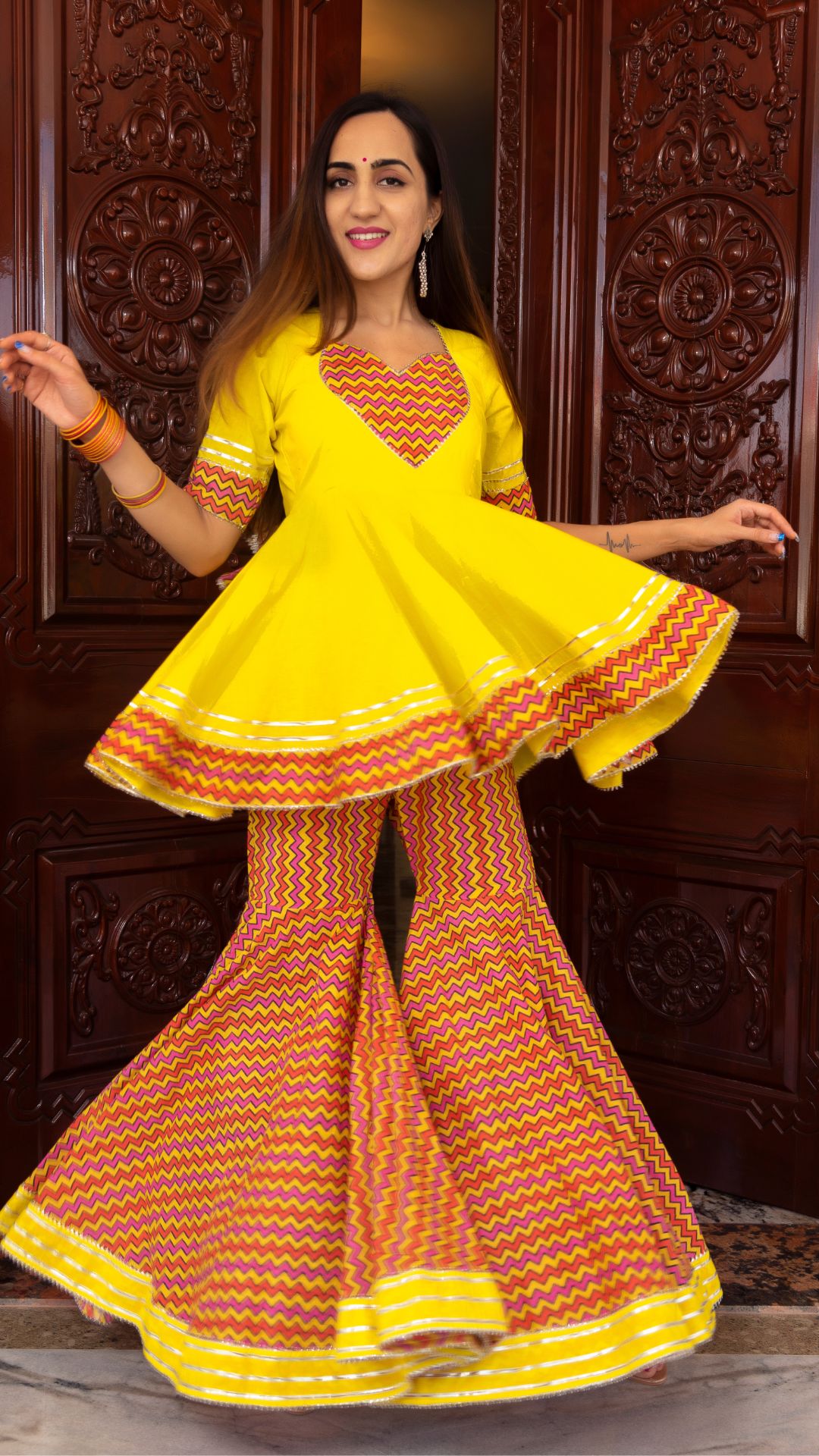 Pomcha Jaipur Tuscan Yellow Cotton Sharara Set | Swadesiicart