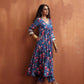 trueBrowns Blue Print Flared Anarkali Kurta Set | Swadesiicart