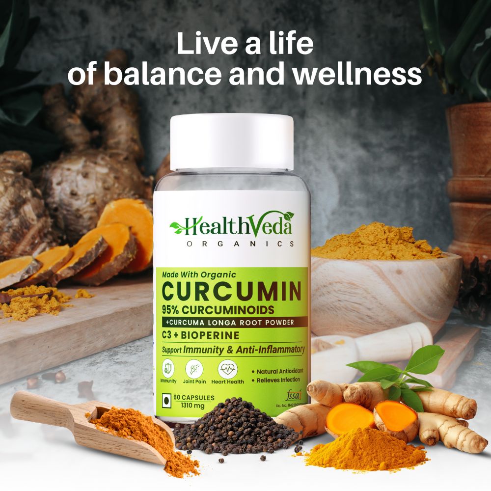 Health Veda Organics Curcumin C3 + Bioperine Capsules | Swadesiicart