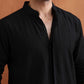 trueBrowns Men's Black Textured Cotton Dobby Front Open Kurta | Swadesiicart