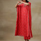trueBrowns Red Bandhani Printed Silk Panel Kaftan Kurta Pant Set | Swadesiicart