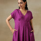trueBrowns Purple Bandhani Printed Silk Drop Shoulder Kurta Pant Set | Swadesiicart
