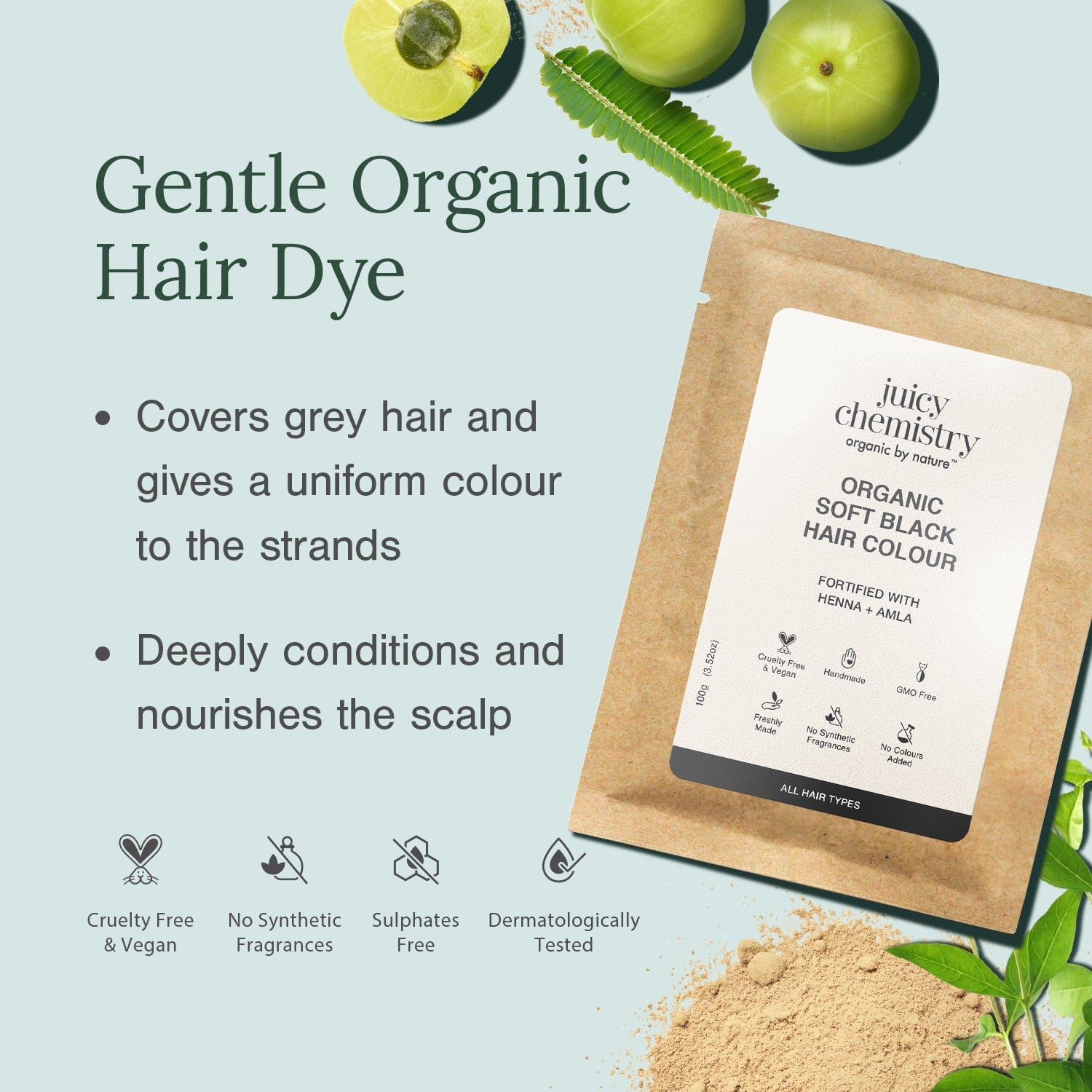 Organic Soft Black Hair Colour Fortified with Henna + Amla