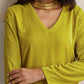 trueBrowns Lime Velvet Kurta Co-ord Set - Swadesiicart