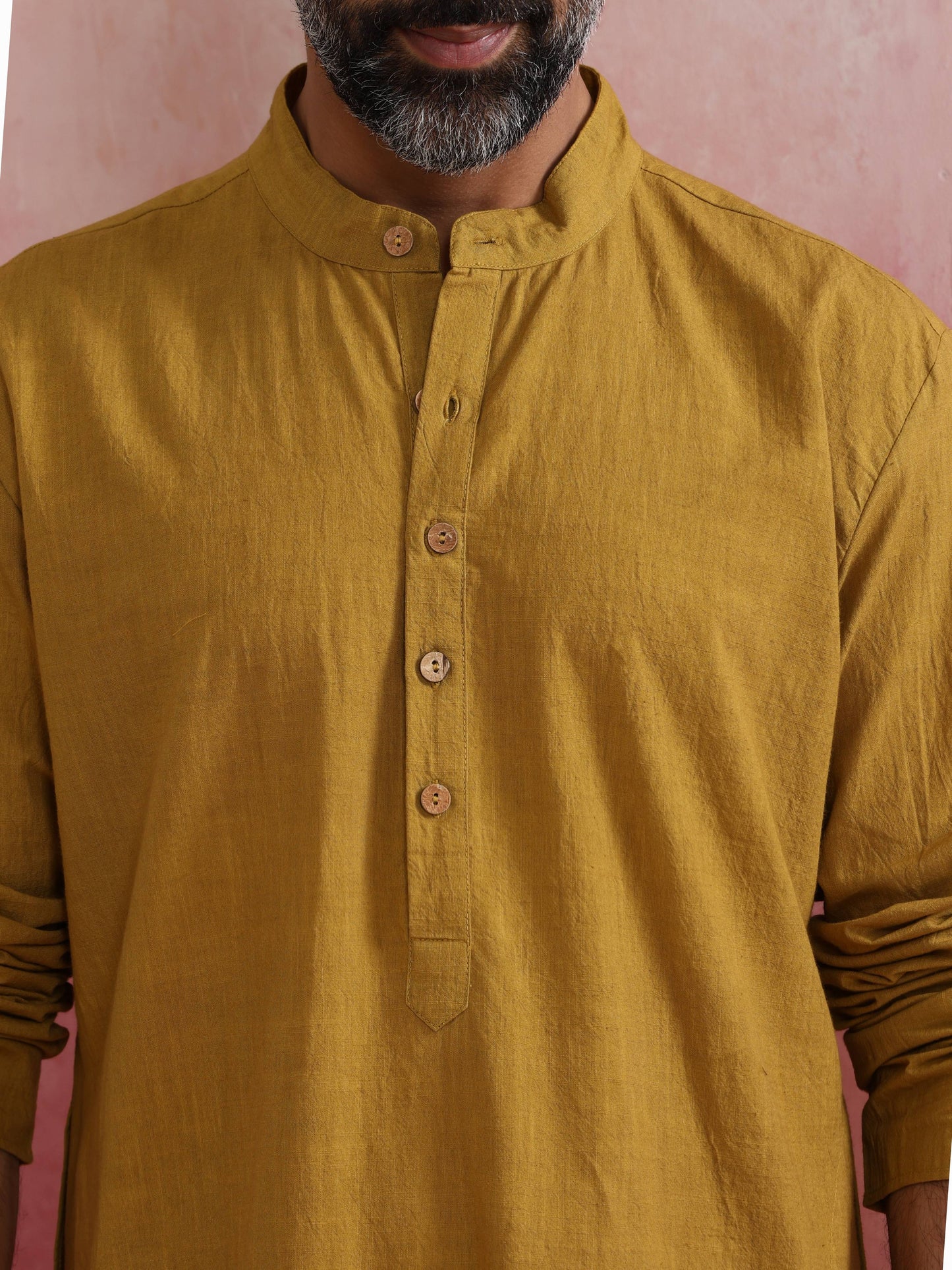 trueBrowns Men's Mustard Mandarin Collar Kurta | Swadesiicart