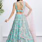 House of Panchhi Turquoise Blue Chiffon Sequins And Thread Embroidery Lehenga Choli & Printed Dupatta | Swadesiicart