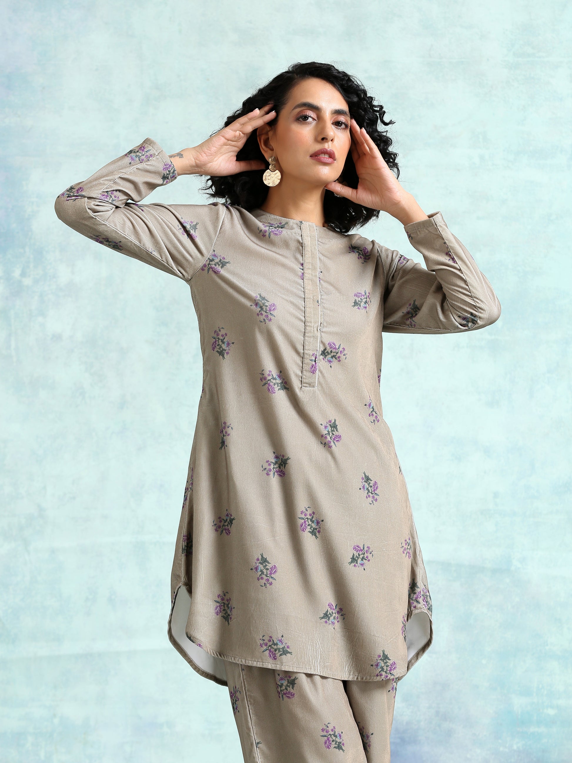 trueBrowns Sage Printed Velvet Co-Ord Set - Swadesiicart
