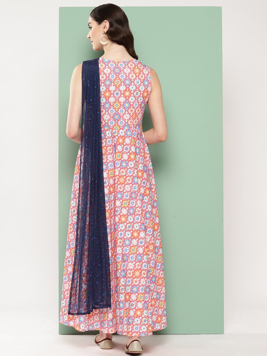 Ahalyaa Abstract Printed Empire Ethnic Dress | Swadesiicart
