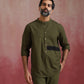 trueBrowns Men's Olive green Cotton Mandarin Collar Kurta Co-ord set - Swadesiicart