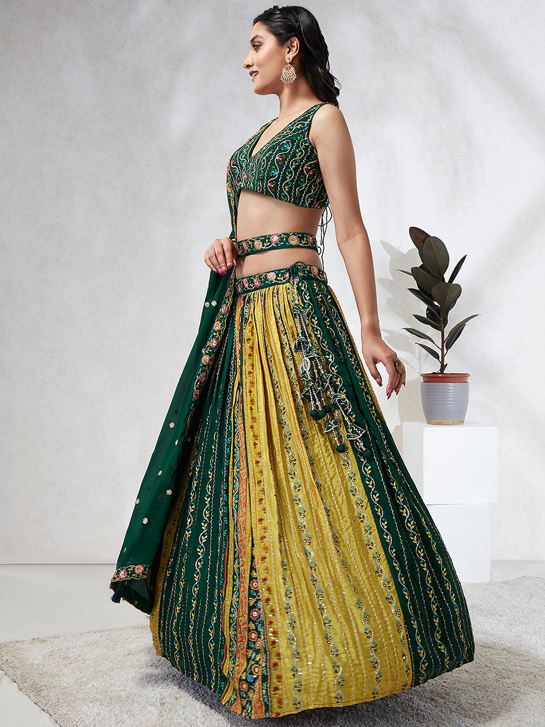 House of Panchhi Navy Blue Pure Georgette Sequins And Thread Embroidery Lehenga Choli & Dupatta | Swadesiicart