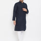 Even Apparels Blue Pure Cotton Kurta With Band Collar | Swadesiicart