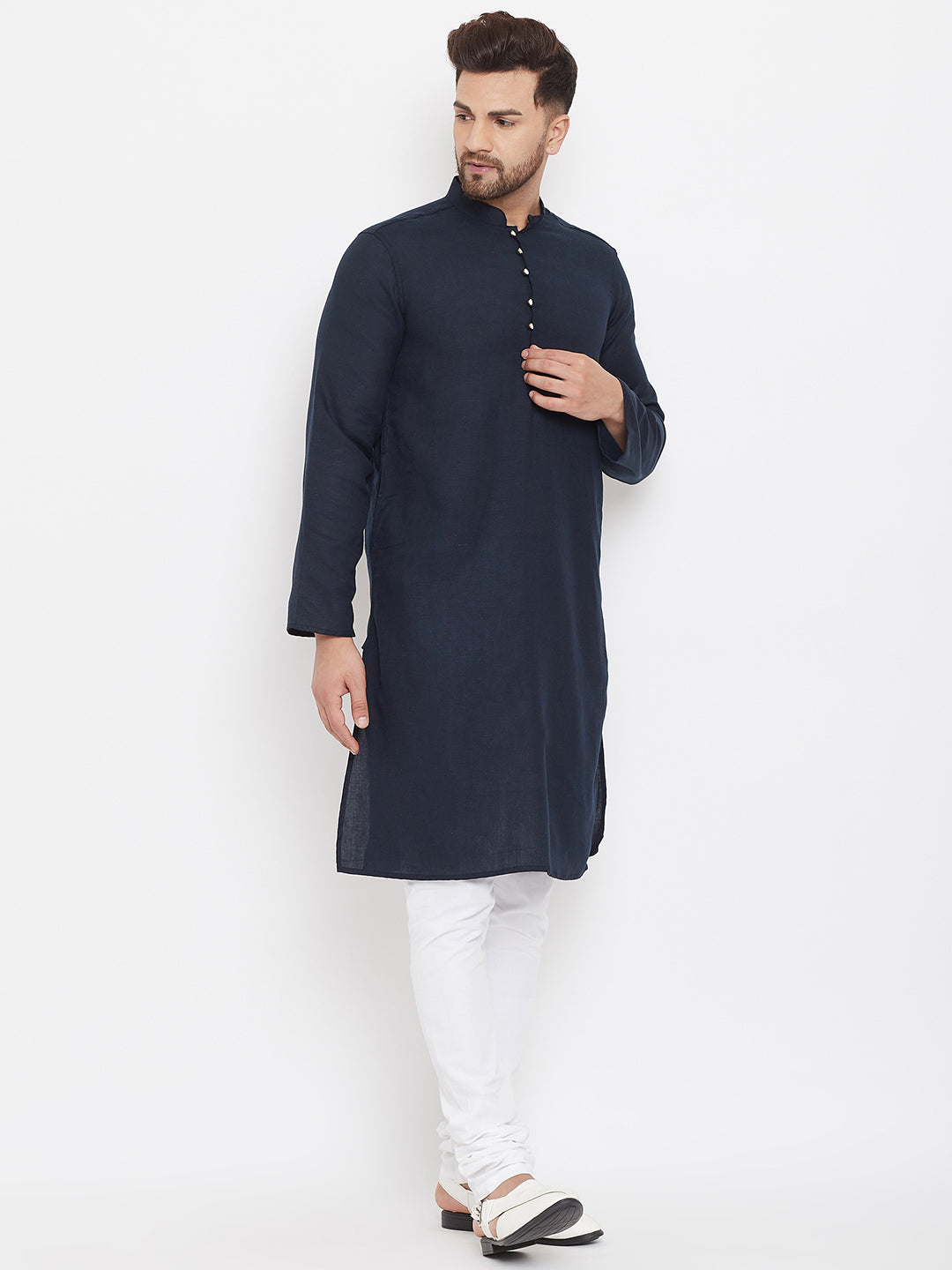 Even Apparels Blue Pure Cotton Kurta With Band Collar | Swadesiicart