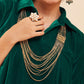 InWeave Women's Teal Velvet Collared Neck Flared Midi Dress - Swadesiicart