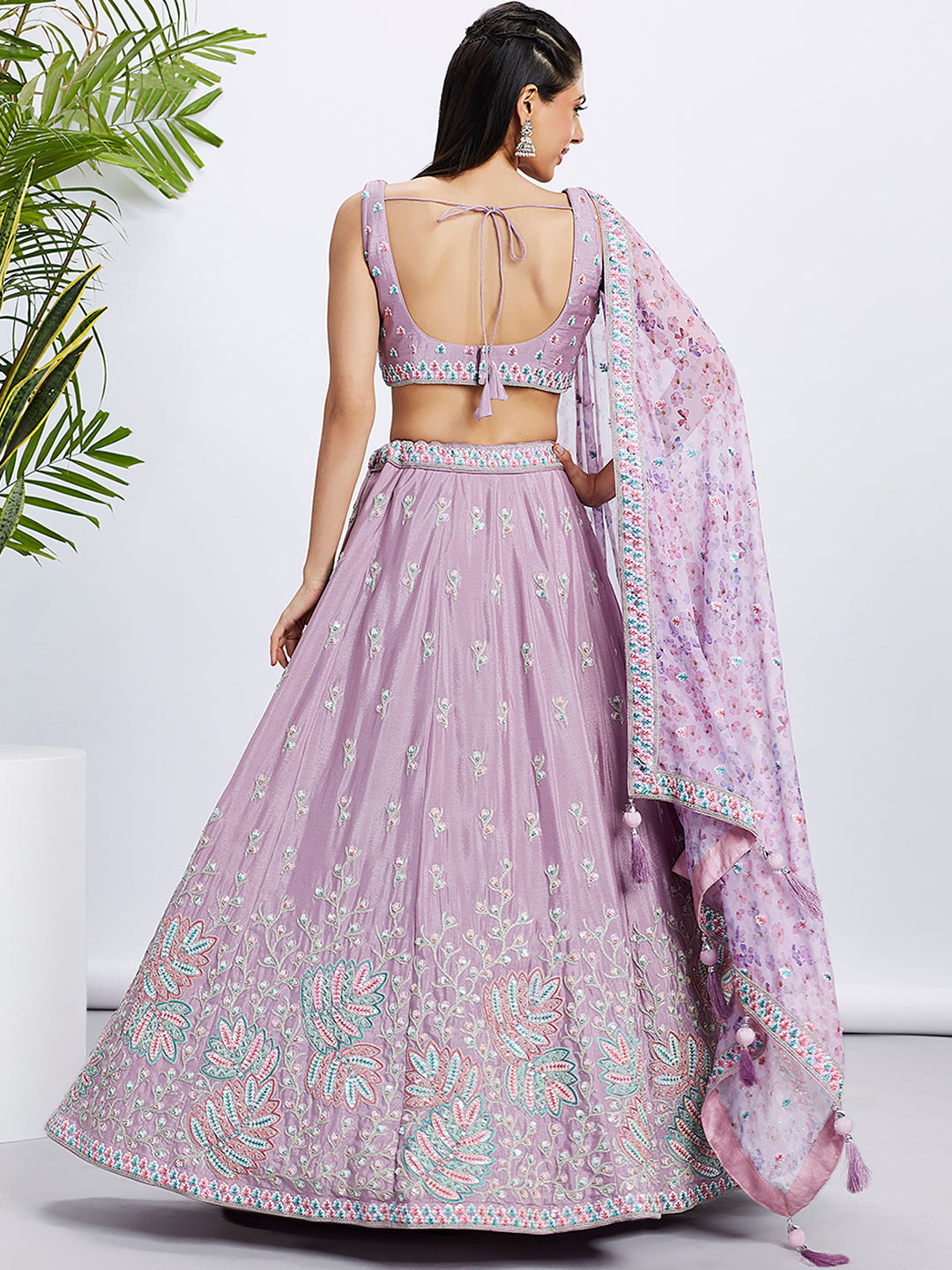 House of Panchhi Lavender Georgette Sequins And Thread Embroidery Lehenga Choli & Dupatta | Swadesiicart