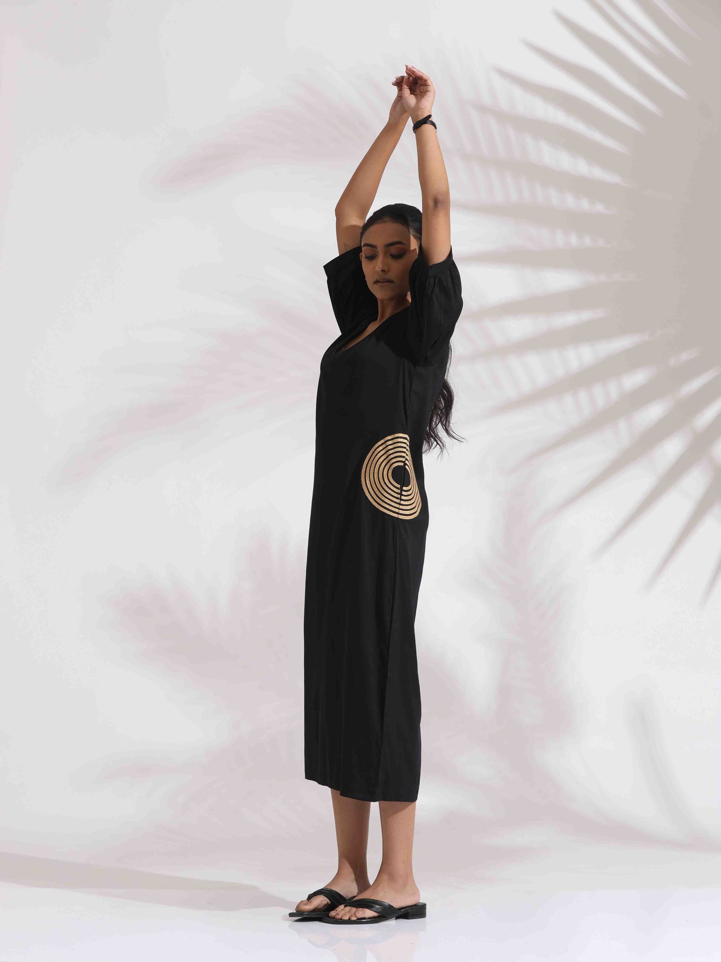 trueBrowns Black Cotton Embroidered Dress | Swadesiicart