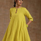 trueBrowns Lime Gold Cotton Handkerchief Kurta Set | Swadesiicart