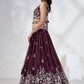 House of Panchhi Burgundy Pure Georgette Sequins And Thread Embroidery Lehenga Choli & Dupatta | Swadesiicart