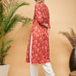 InWeave Women's Rust Paisley Print Gota Straight Kurta - Swadesiicart