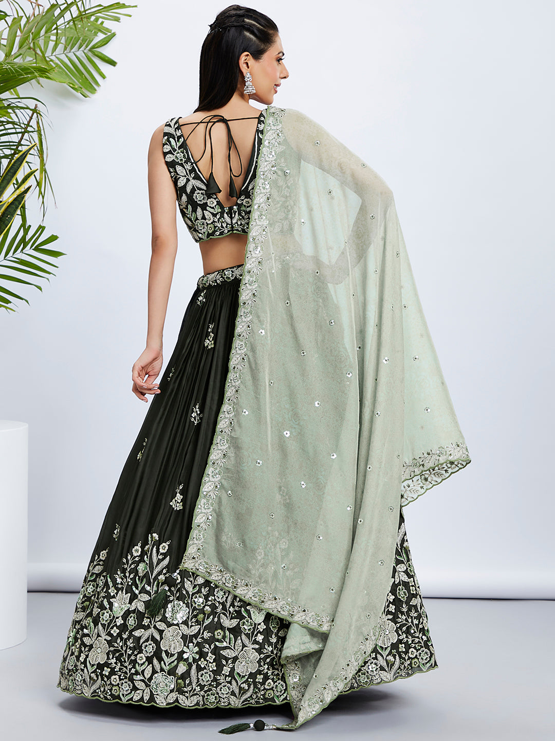 House of Panchhi Turquoise Blue Georgette Sequins And Thread Embroidery Lehenga Choli & Dupatta | Swadesiicart