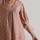 trueBrowns Beige Foil Puff Sleeve Kurta Set | Swadesiicart