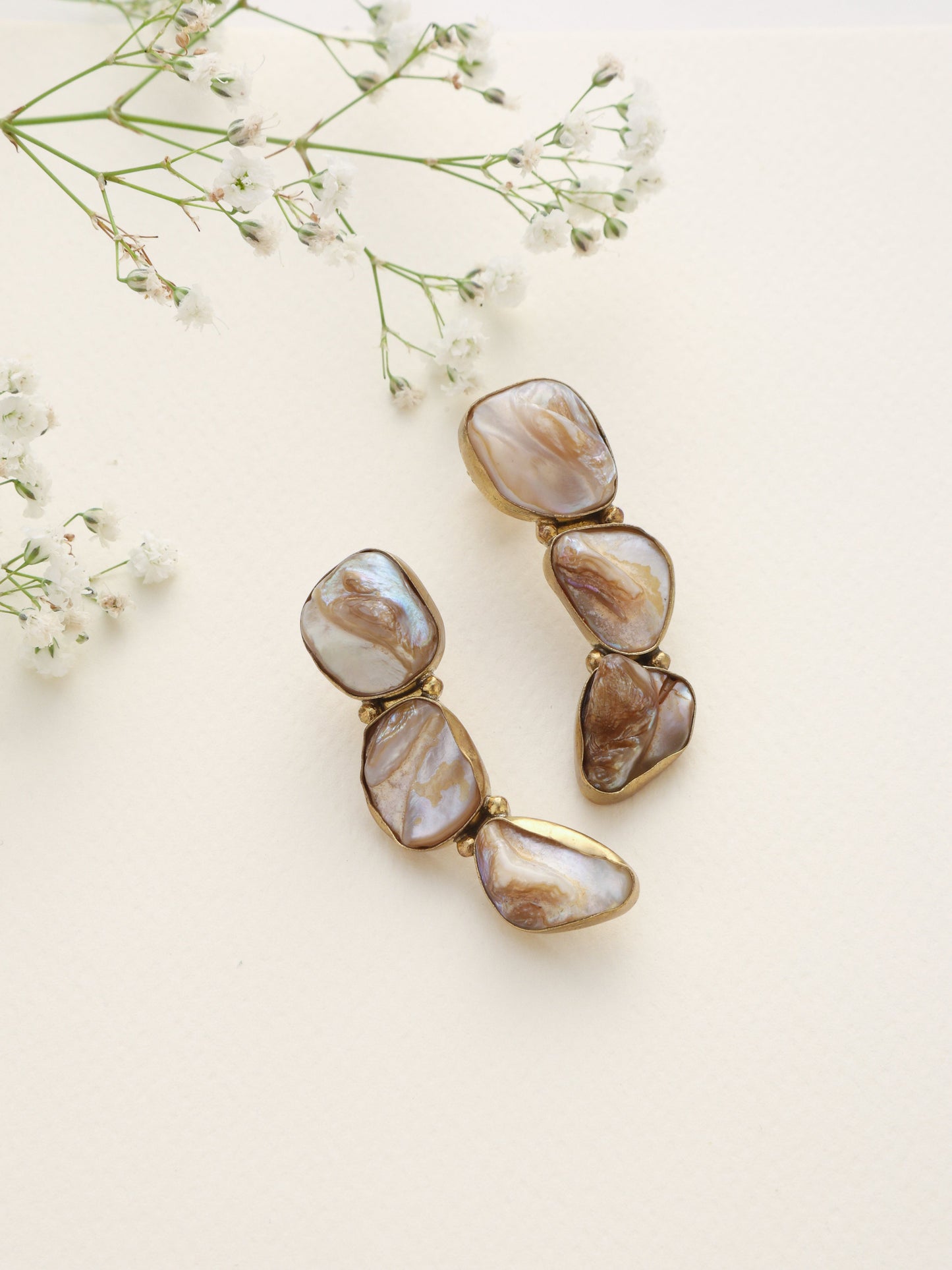 trueBrowns Brass Marble Stone Earrings - Swadesiicart