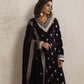 trueBrowns Wine Velvet Floral Embroidered Kurta Pant Dupatta Set | Swadesiicart